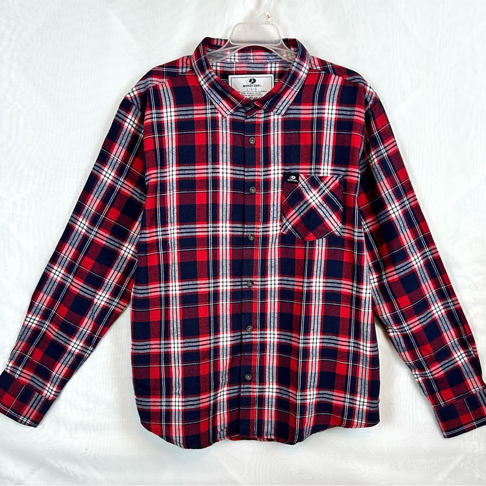 New Mossy Oak Men’s Button Front Plaid Flannel Shirt / Size large
